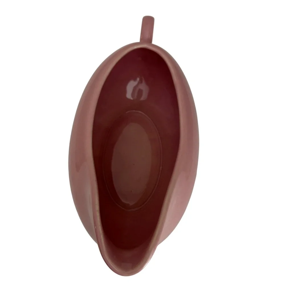 Vintage Pink‎ Ceramic Gravy Boat Mid Century Unmarked Pottery Sauce Server